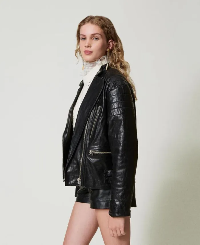 Twinset Jackets And Puffer Jackets Leather 039Fairfax039 Biker Jacket Black 8211 Clothing