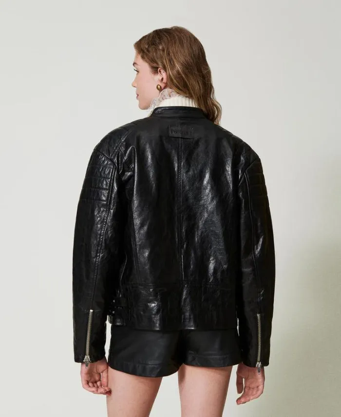 Twinset Jackets And Puffer Jackets Leather 039Fairfax039 Biker Jacket Black 8211 Clothing