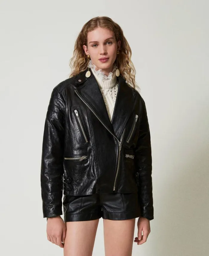 Twinset Jackets And Puffer Jackets Leather 039Fairfax039 Biker Jacket Black 8211 Clothing