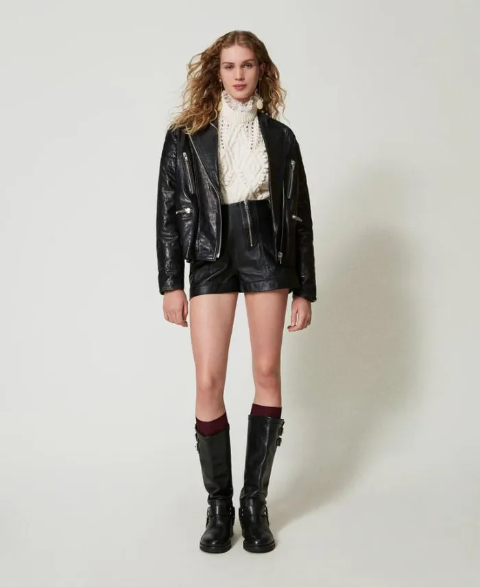 Twinset Jackets And Puffer Jackets Leather 039Fairfax039 Biker Jacket Black 8211 Clothing