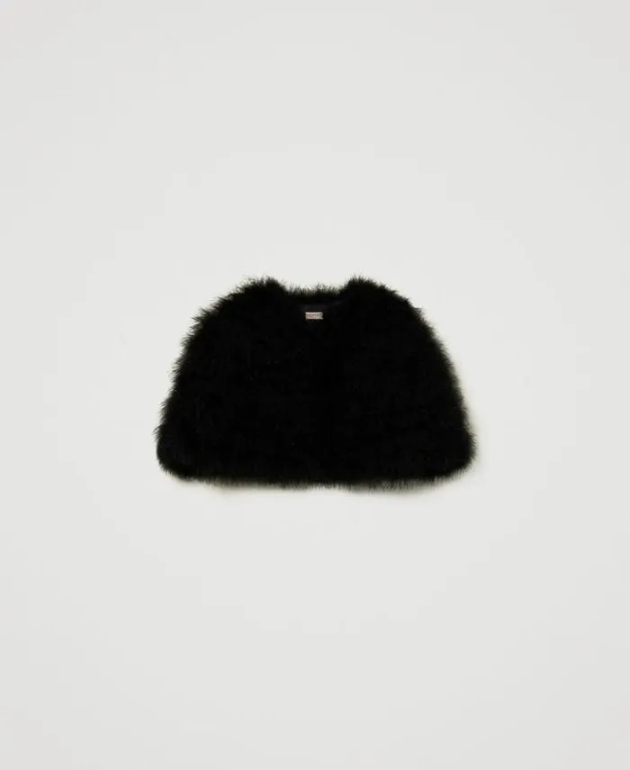 Twinset Jackets And Puffer Jackets Short Cape With Feathers Black 8211 Clothing