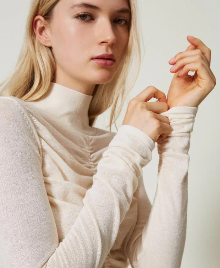 Twinset Jumpers And Cardigans Gathered Turtleneck Jumper Off White 8211 Clothing