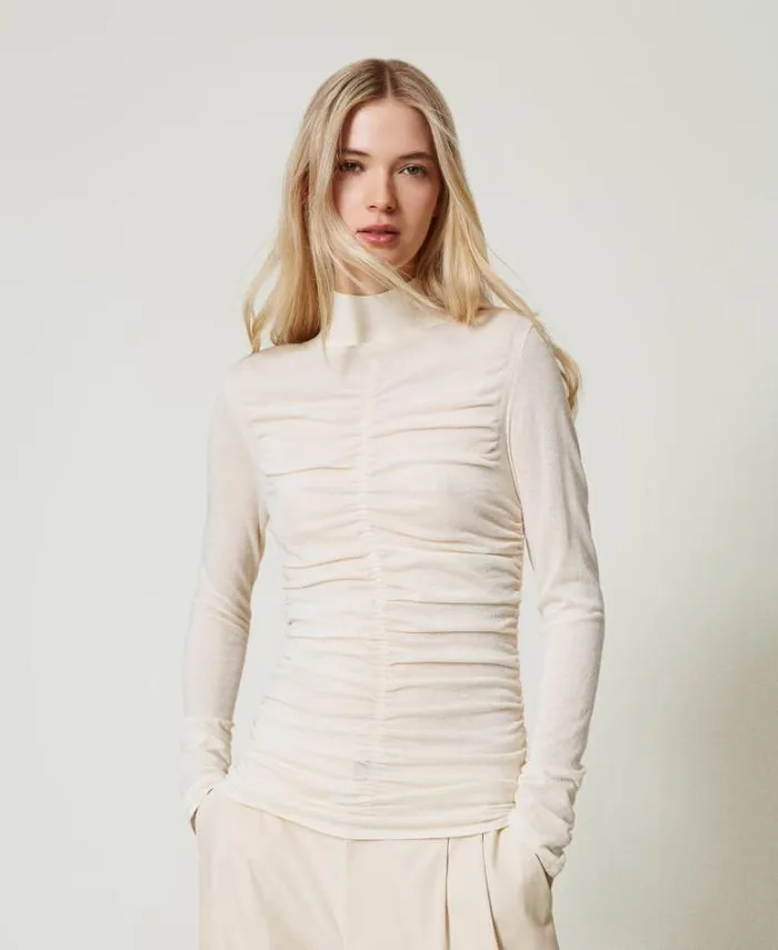 Twinset Jumpers And Cardigans Gathered Turtleneck Jumper Off White 8211 Clothing