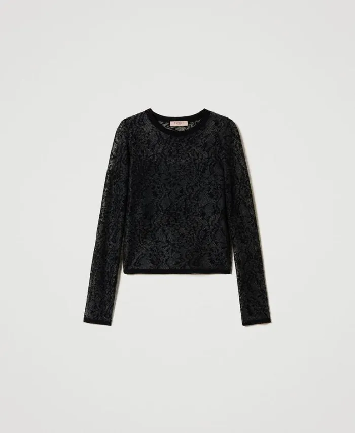 Twinset Jumpers And Cardigans Jacquard Jumper With Lace Effect Black 8211 Clothing