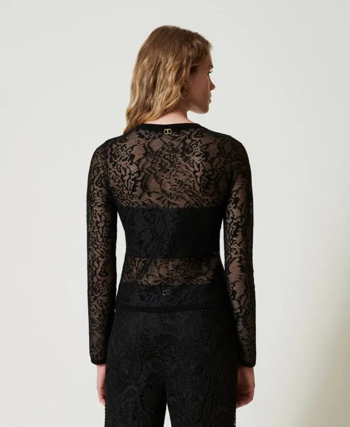 Twinset Jumpers And Cardigans Jacquard Jumper With Lace Effect Black 8211 Clothing