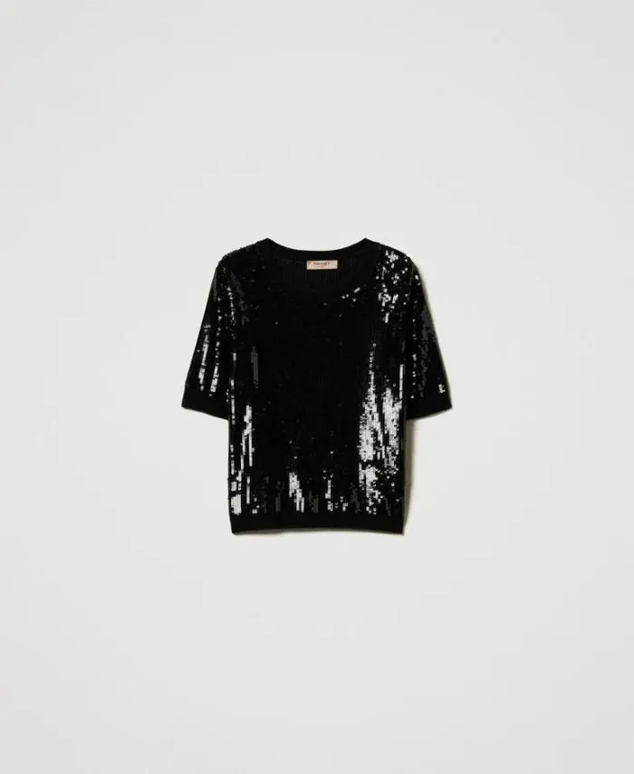 Twinset Jumpers And Cardigans Jumper With Full Sequin Embroidery Black 8211 Clothing