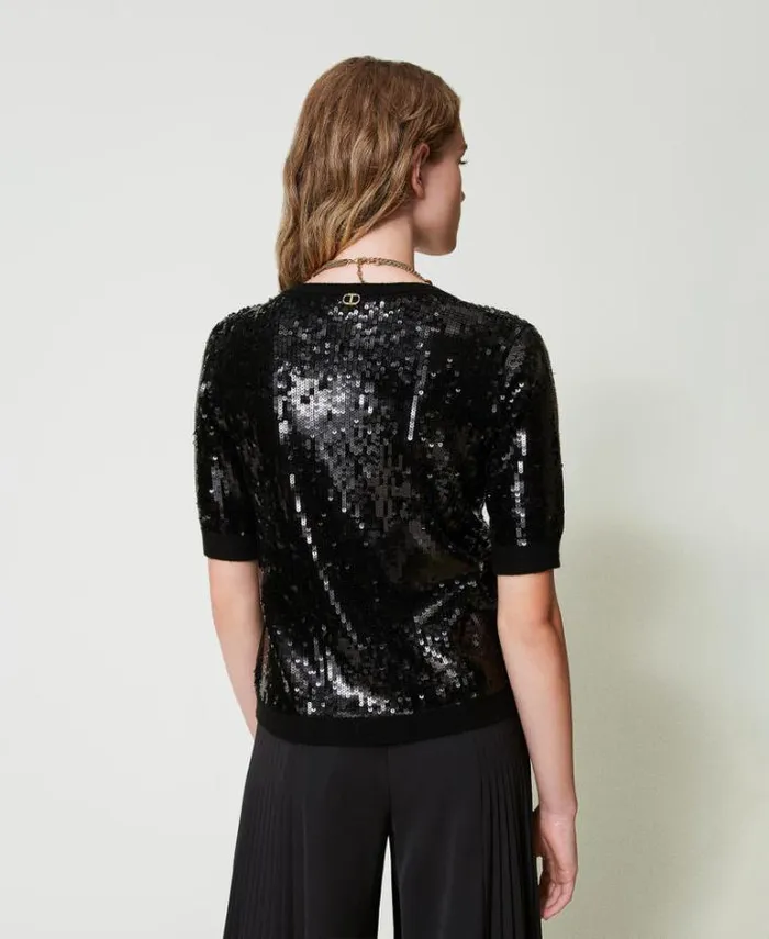 Twinset Jumpers And Cardigans Jumper With Full Sequin Embroidery Black 8211 Clothing