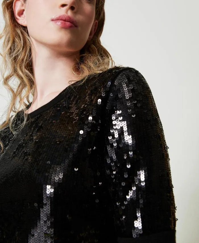 Twinset Jumpers And Cardigans Jumper With Full Sequin Embroidery Black 8211 Clothing