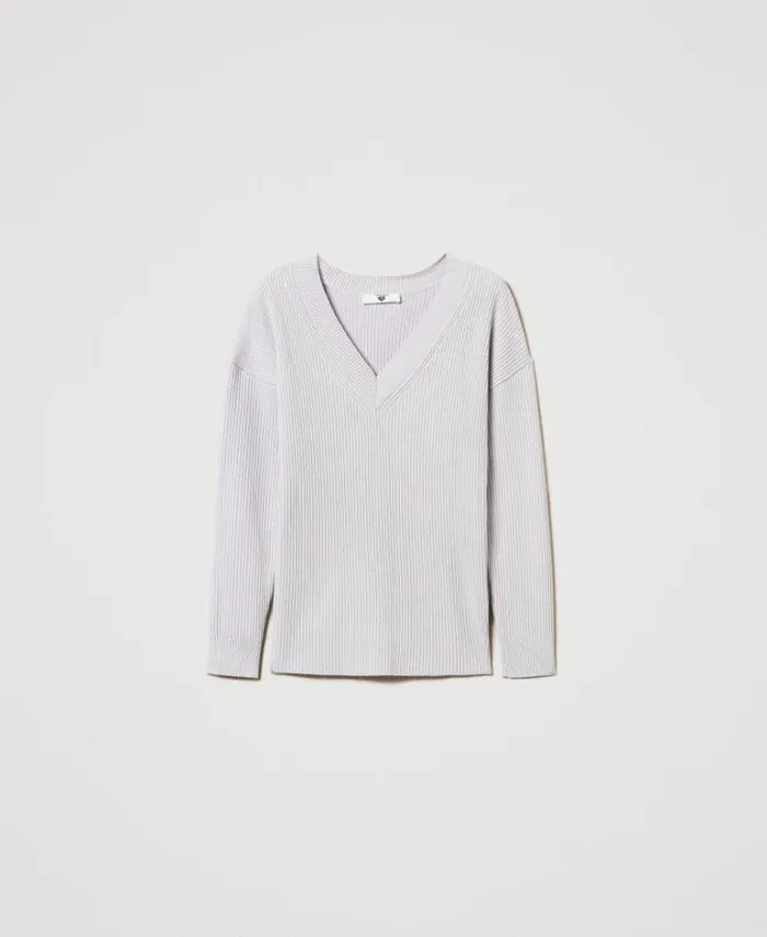 Twinset Jumpers And Cardigans Ribbed Jumper With Slit Silver 8211 Clothing