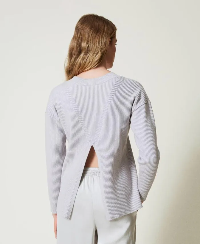 Twinset Jumpers And Cardigans Ribbed Jumper With Slit Silver 8211 Clothing