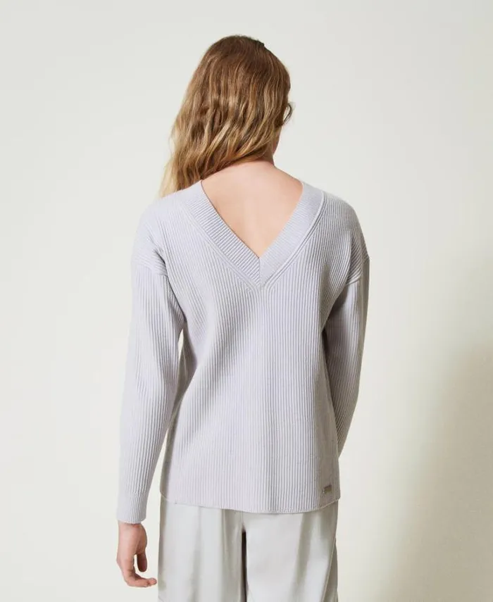 Twinset Jumpers And Cardigans Ribbed Jumper With Slit Silver 8211 Clothing