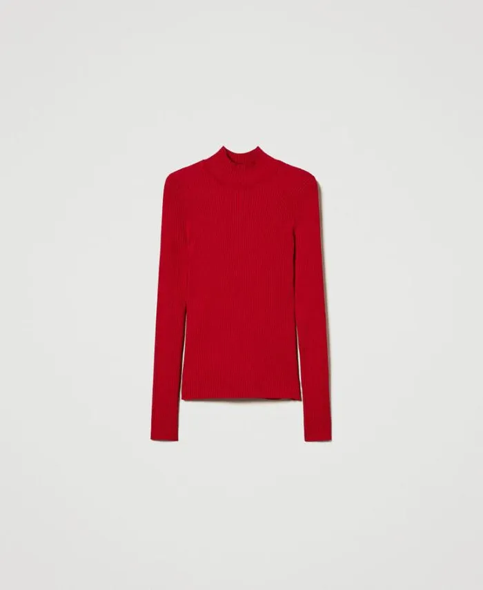 Twinset Jumpers And Cardigans Ribbed Knit Fitted Jumper With Opening Venetian Red 8211 Clothing