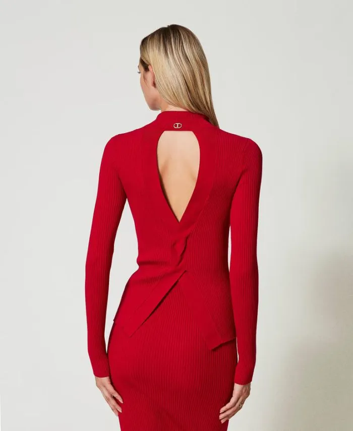 Twinset Jumpers And Cardigans Ribbed Knit Fitted Jumper With Opening Venetian Red 8211 Clothing