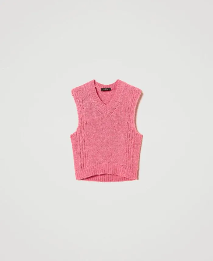 Twinset Jumpers And Cardigans Seamless Wool Blend Sleeveless Jumper 034crystal Pink034 8211 Clothing