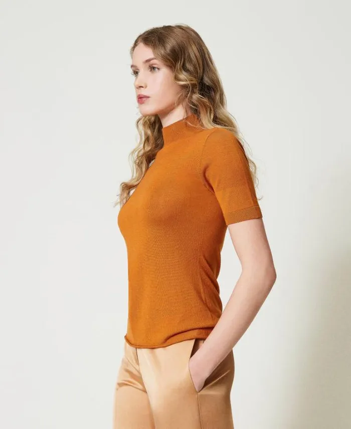 Twinset Jumpers And Cardigans Silk And Cashmere Turtleneck Jumper Tennegrave Orange 8211 Clothing