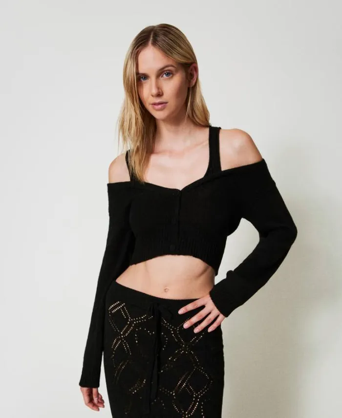 Twinset Jumpers And Cardigans Treeblend Yarn Cardigan With Cable Knit Pattern Black 8211 Clothing Twinset Jumpers And Cardigans Treeblend Yarn Cardigan With Cable Knit Pattern Black 8211 Clothing
