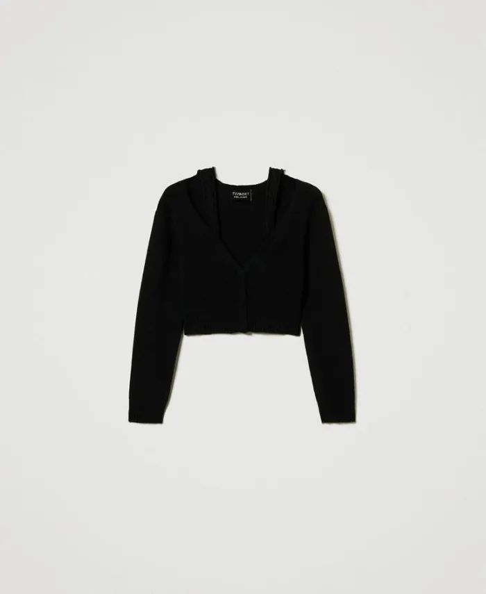 Twinset Jumpers And Cardigans Treeblend Yarn Cardigan With Cable Knit Pattern Black 8211 Clothing