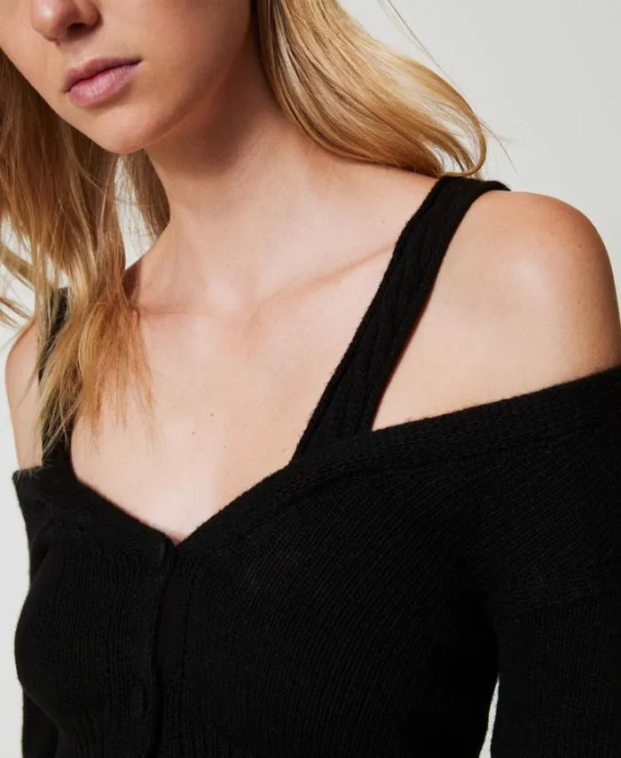 Twinset Jumpers And Cardigans Treeblend Yarn Cardigan With Cable Knit Pattern Black 8211 Clothing