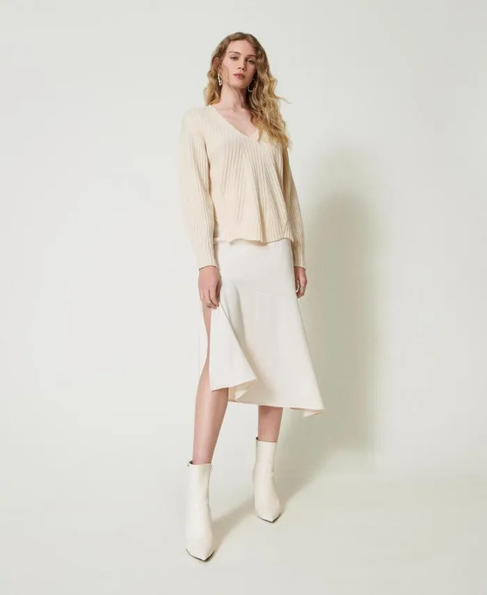 Twinset Jumpers And Cardigans Wool And Cashmere Ribbed Jumper White Snow 8211 Clothing