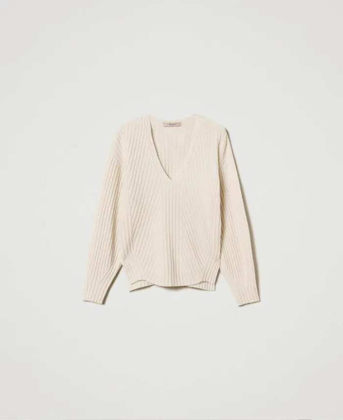 Twinset Jumpers And Cardigans Wool And Cashmere Ribbed Jumper White Snow 8211 Clothing