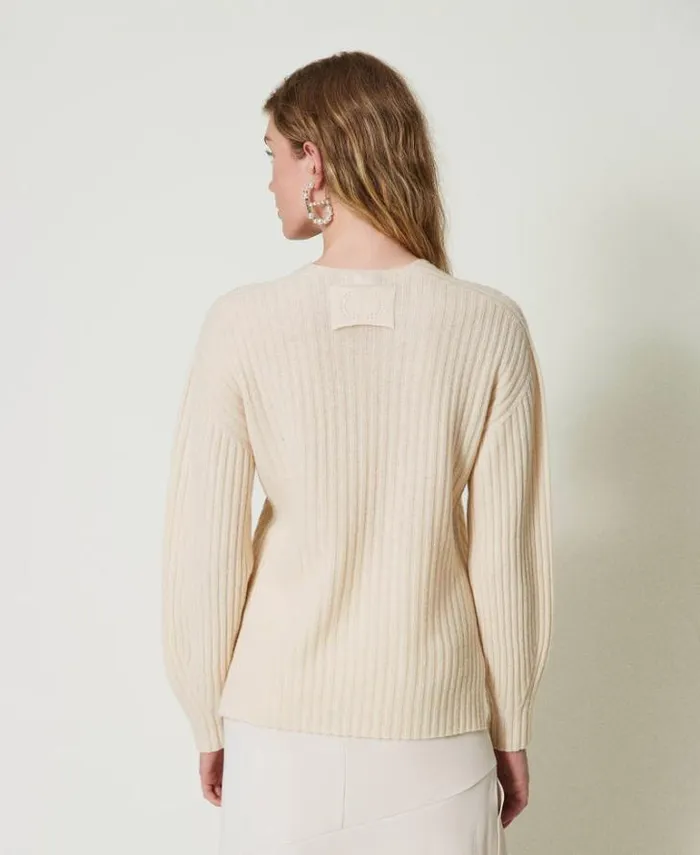 Twinset Jumpers And Cardigans Wool And Cashmere Ribbed Jumper White Snow 8211 Clothing