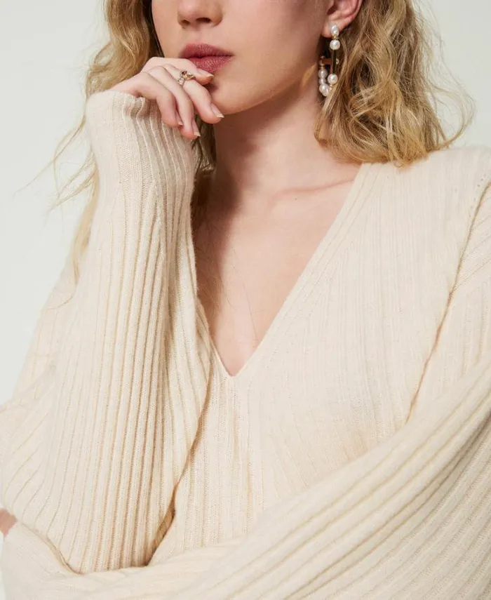 Twinset Jumpers And Cardigans Wool And Cashmere Ribbed Jumper White Snow 8211 Clothing