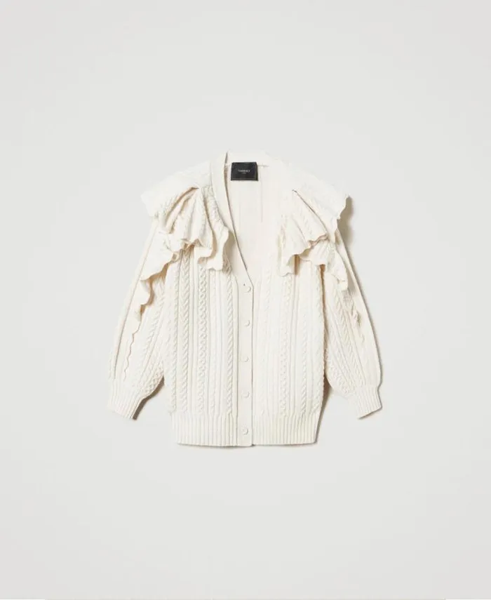 Twinset Jumpers And Cardigans Wool Blend Cardigan With Ruffles White Snow 8211 Clothing