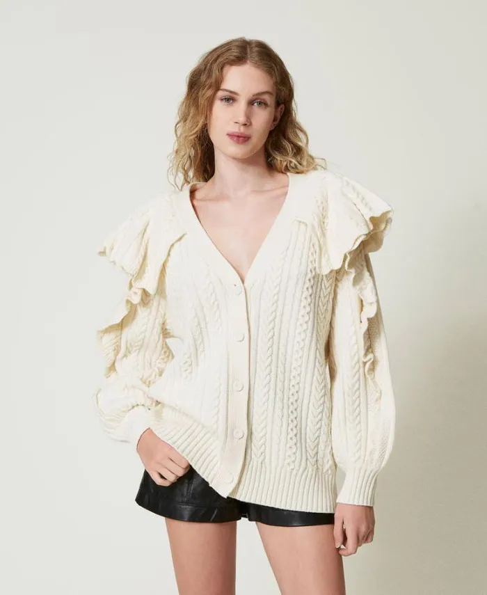 Twinset Jumpers And Cardigans Wool Blend Cardigan With Ruffles White Snow 8211 Clothing
