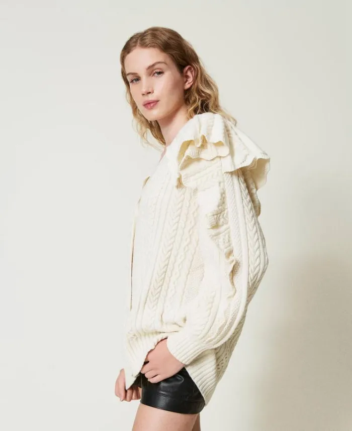 Twinset Jumpers And Cardigans Wool Blend Cardigan With Ruffles White Snow 8211 Clothing