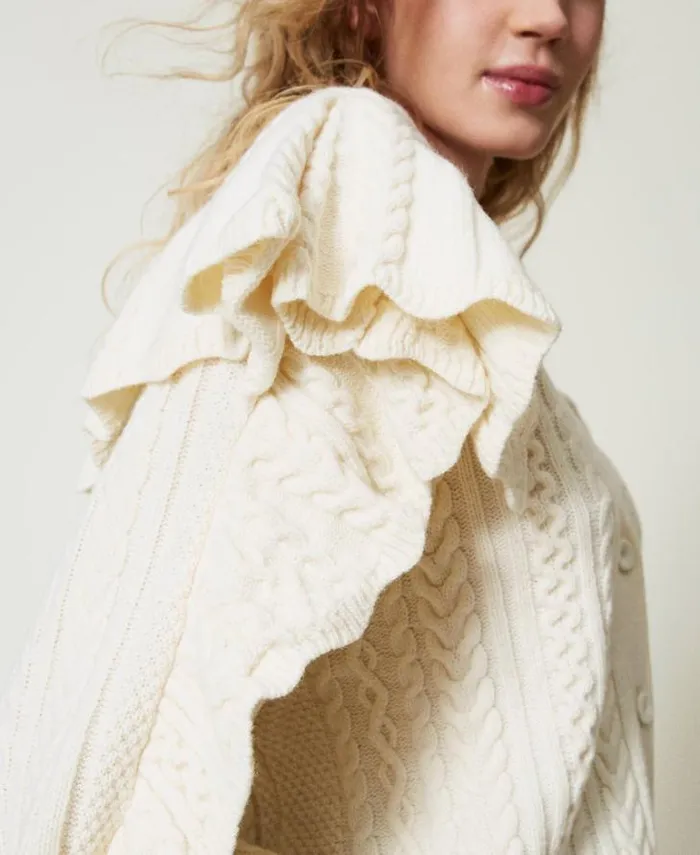 Twinset Jumpers And Cardigans Wool Blend Cardigan With Ruffles White Snow 8211 Clothing