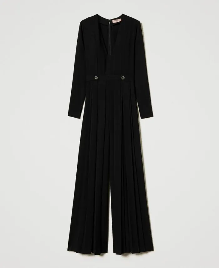 Twinset Long Dresses Pleated Crpe Jumpsuit With Buttons Black 8211 Clothing