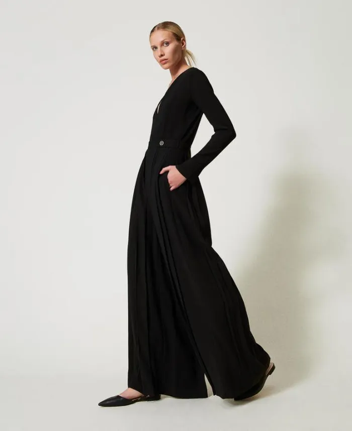 Twinset Long Dresses Pleated Crpe Jumpsuit With Buttons Black 8211 Clothing