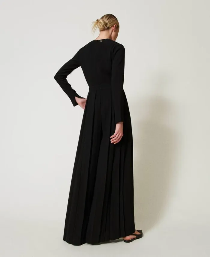 Twinset Long Dresses Pleated Crpe Jumpsuit With Buttons Black 8211 Clothing