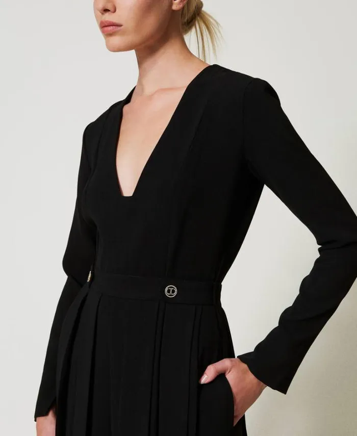 Twinset Long Dresses Pleated Crpe Jumpsuit With Buttons Black 8211 Clothing