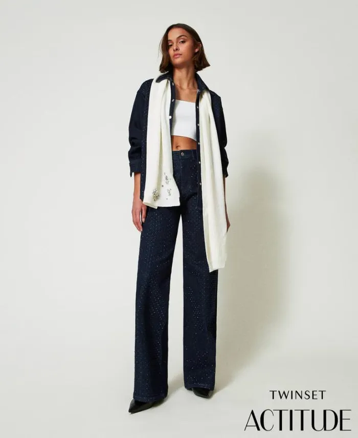 Twinset Scarves Scarf With Embroidery And Logo White Cream 8211 Accessories