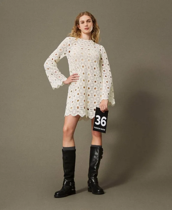 Twinset Short Dresses Short Crochet Dress White Snow 8211 Clothing