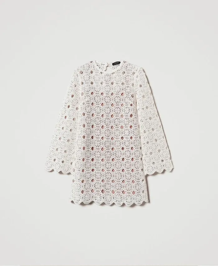Twinset Short Dresses Short Crochet Dress White Snow 8211 Clothing