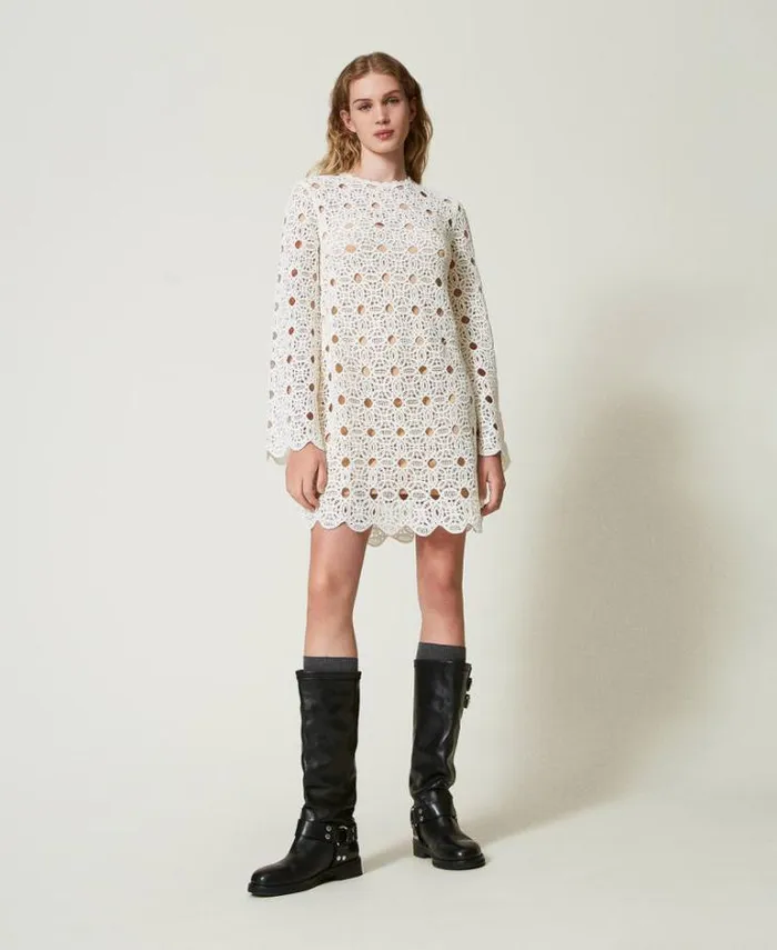 Twinset Short Dresses Short Crochet Dress White Snow 8211 Clothing