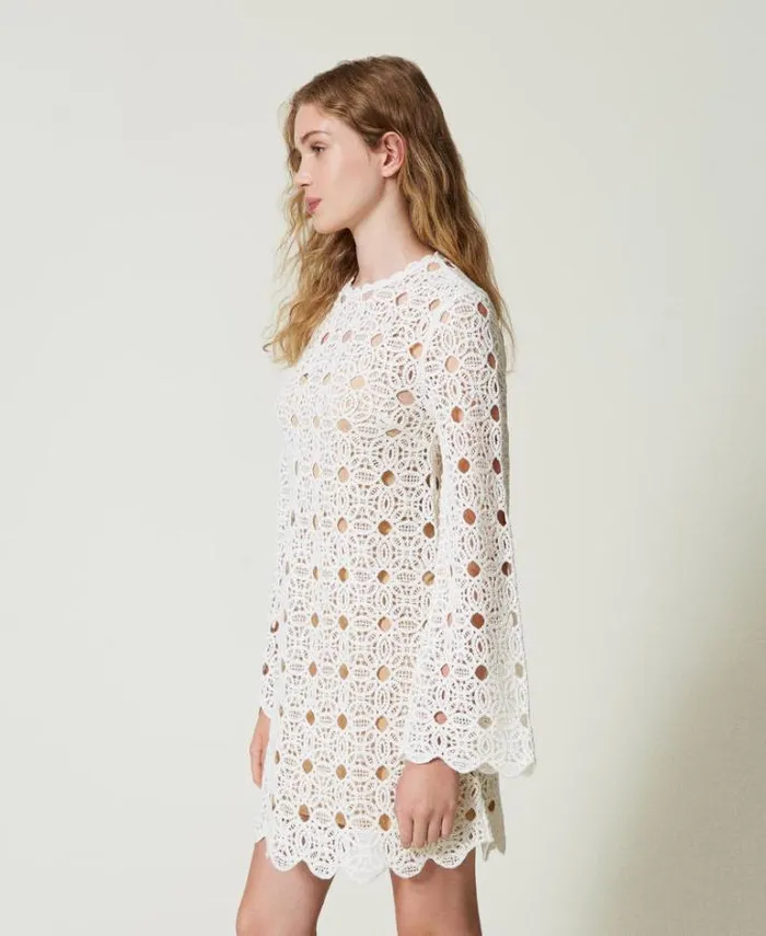 Twinset Short Dresses Short Crochet Dress White Snow 8211 Clothing