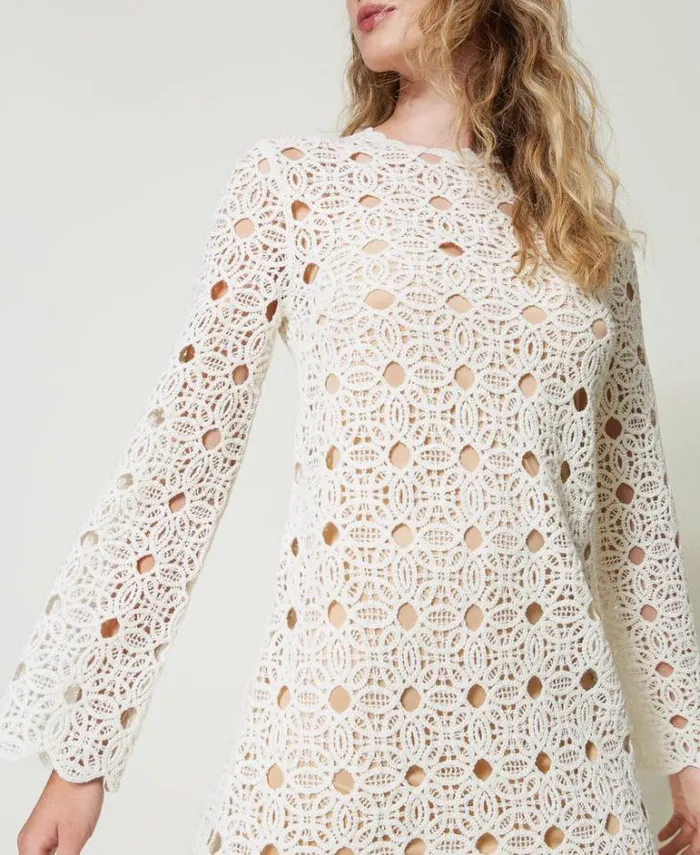 Twinset Short Dresses Short Crochet Dress White Snow 8211 Clothing