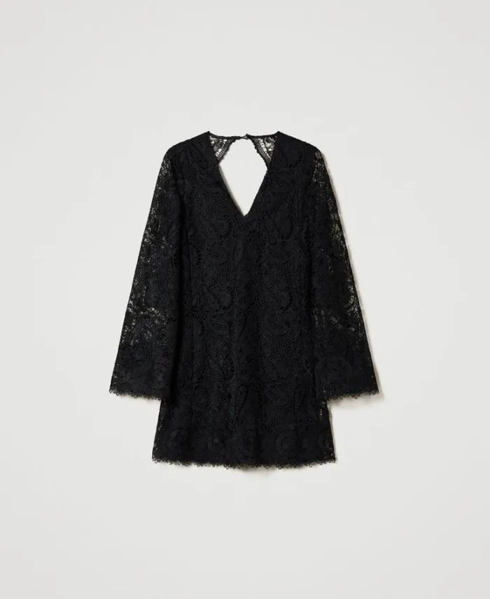 Twinset Short Dresses Short Macram Lace Dress Black 8211 Clothing