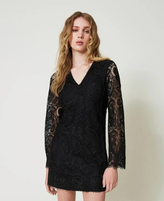 Twinset Short Dresses Short Macram Lace Dress Black 8211 Clothing