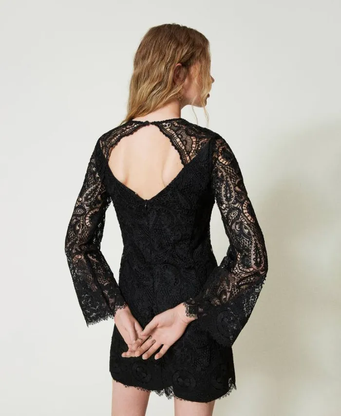 Twinset Short Dresses Short Macram Lace Dress Black 8211 Clothing