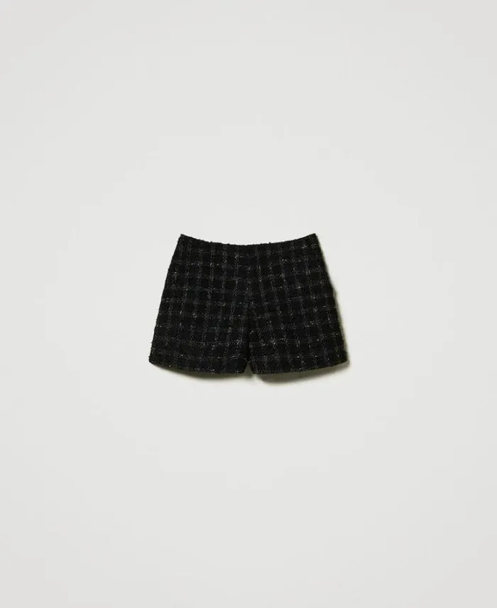 Twinset Shorts Boucl Shorts With Check Pattern Black Gold Bouclegrave 8211 Clothing