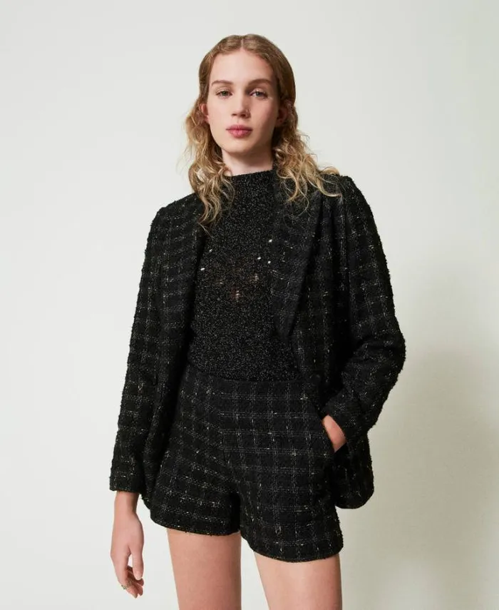Twinset Shorts Boucl Shorts With Check Pattern Black Gold Bouclegrave 8211 Clothing
