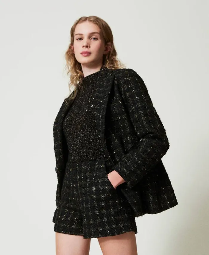Twinset Shorts Boucl Shorts With Check Pattern Black Gold Bouclegrave 8211 Clothing