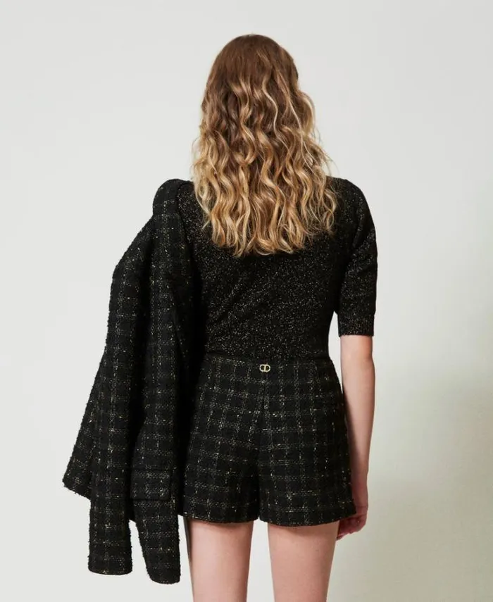 Twinset Shorts Boucl Shorts With Check Pattern Black Gold Bouclegrave 8211 Clothing
