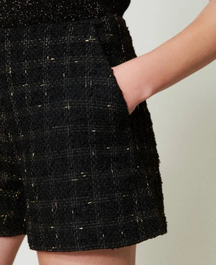 Twinset Shorts Boucl Shorts With Check Pattern Black Gold Bouclegrave 8211 Clothing