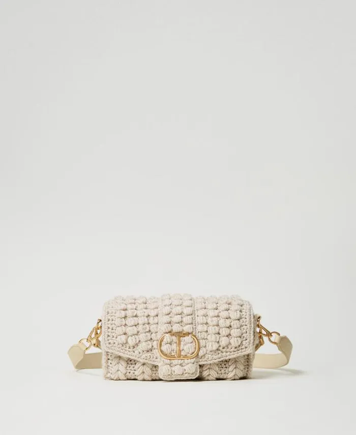 Twinset Shoulder Bags 039Amie039 Medium Tricot Shoulder Bag White Cream 8211 Bags
