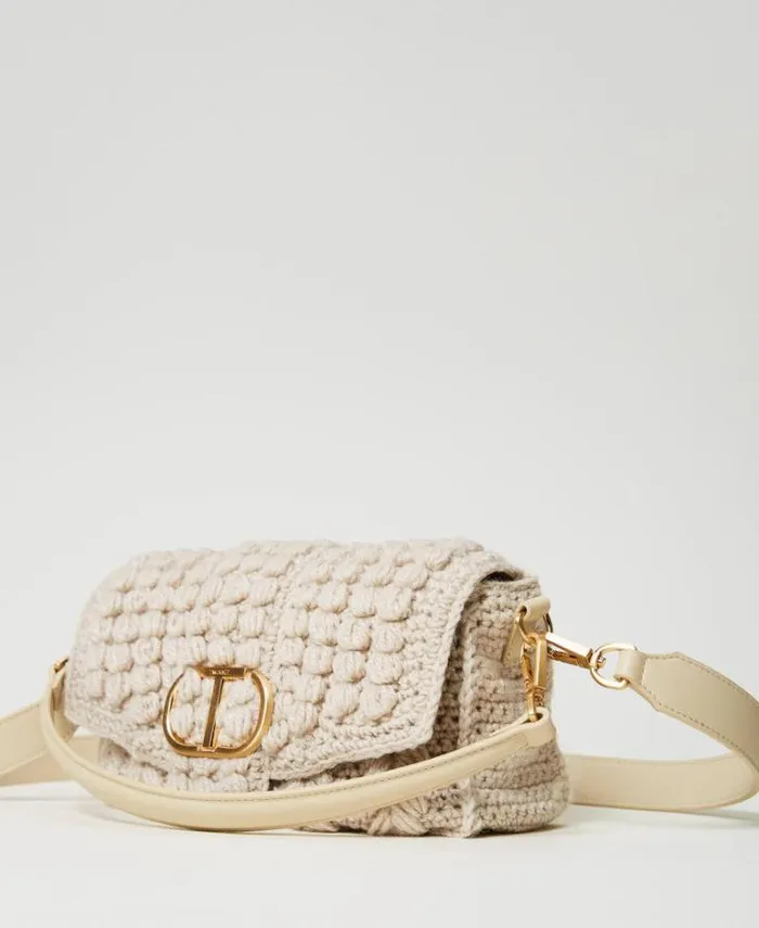 Twinset Shoulder Bags 039Amie039 Medium Tricot Shoulder Bag White Cream 8211 Bags
